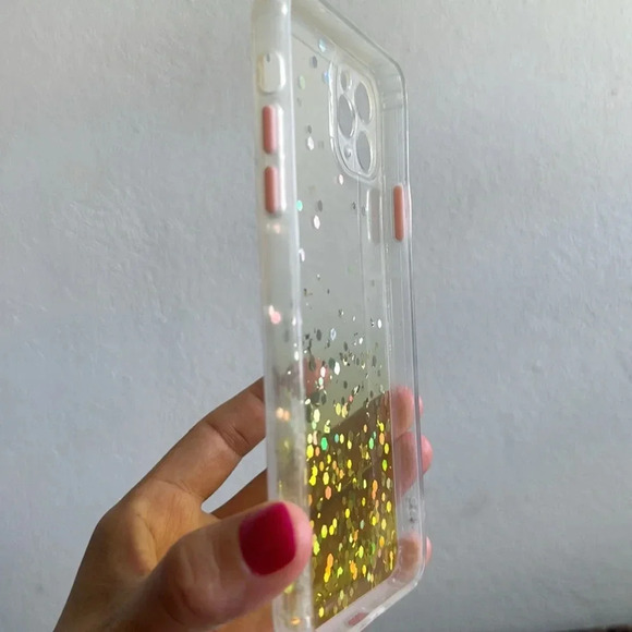 Glitter Liquid iPhone 11 Pro Max Case – Clear with Gold & Pink Accents - Picture 3 of 7